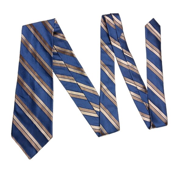 Covington Silk Repp Tie Men’s 59.5” Navy Gold Stripe Preppy Designer Wide New - Picture 2 of 4